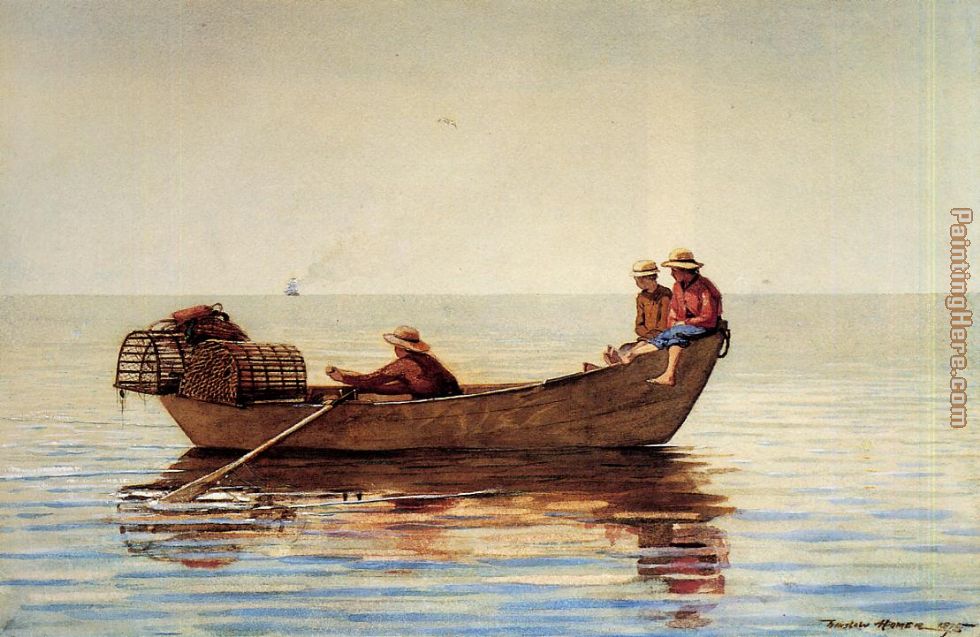 Three Boys in a Dory with Lobster Pots painting - Winslow Homer Three Boys in a Dory with Lobster Pots art painting